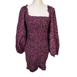 Free People Smock It To Me Smocked Floral Dress S Boho Chic Purple & Black Sz S